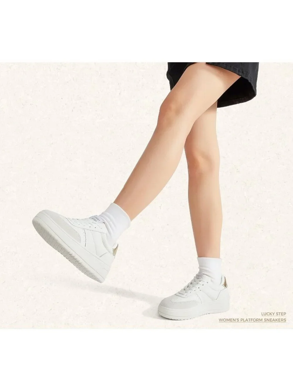 Women's White Lace Up Platform Thick Sole Comfortable Casual Fashion Sneakers